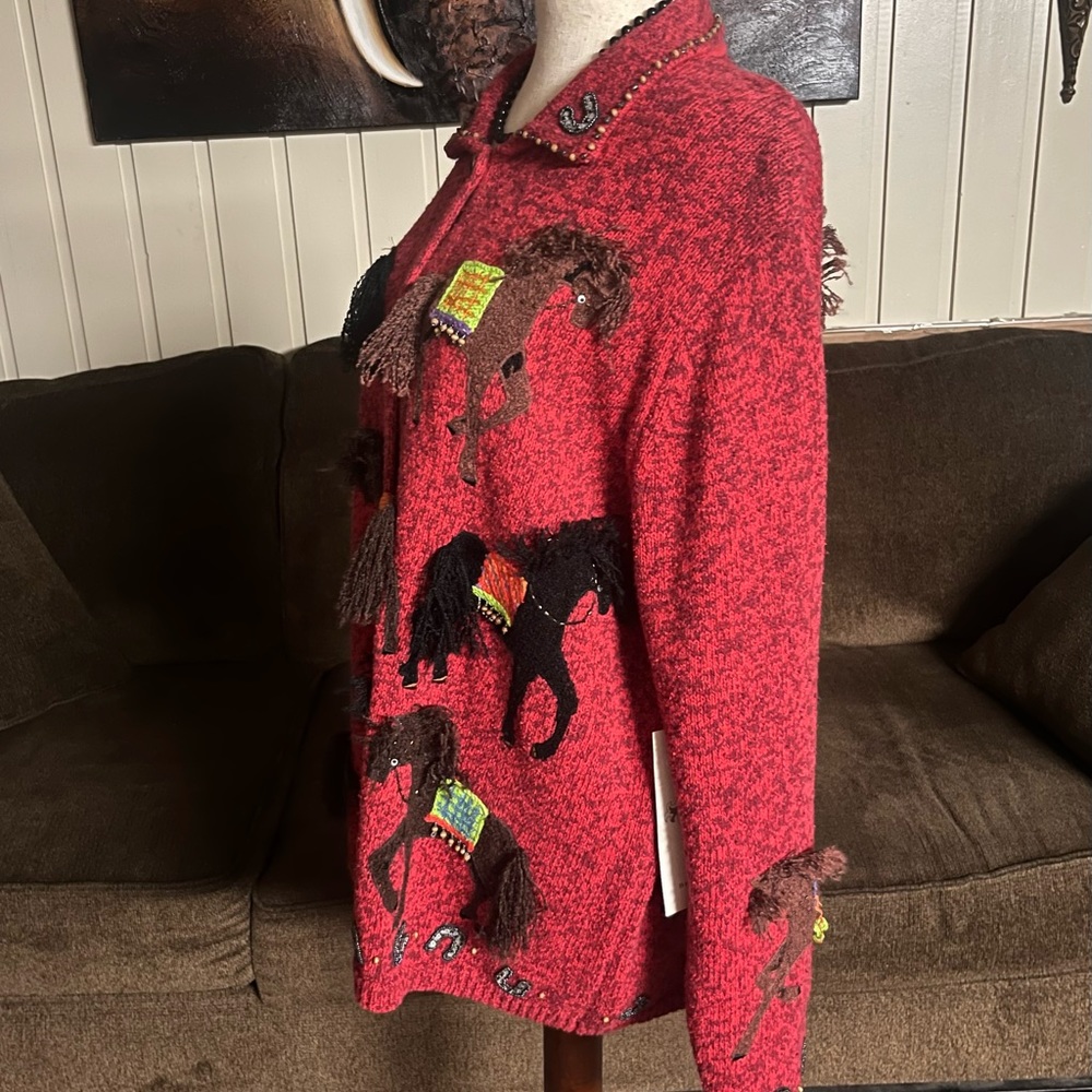 Designs Options By Gordon ~ X-Large ~ Red/Brown ~ Western/ Horse ~ Sweater ~ New - Picture 6 of 16